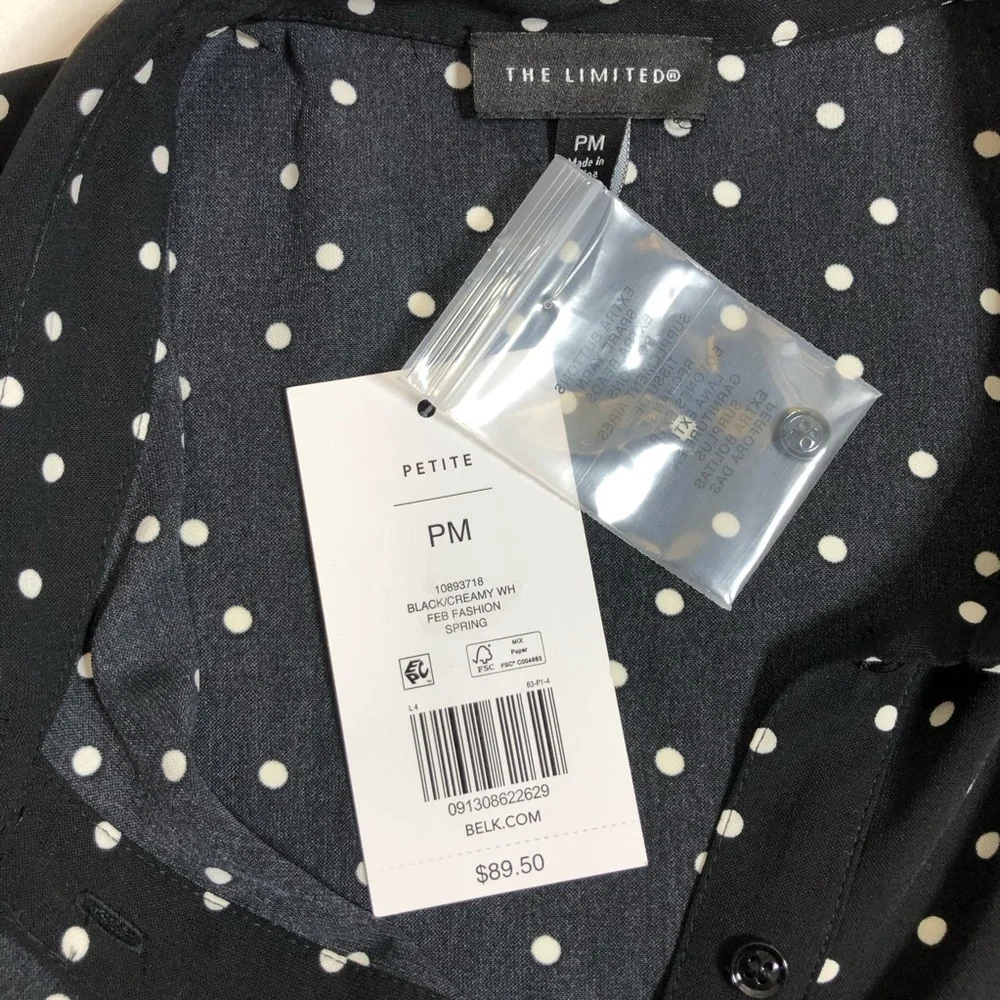 The Limited Black Ivory Polka Dot  Belted Collar Shirtdress ‎ MP